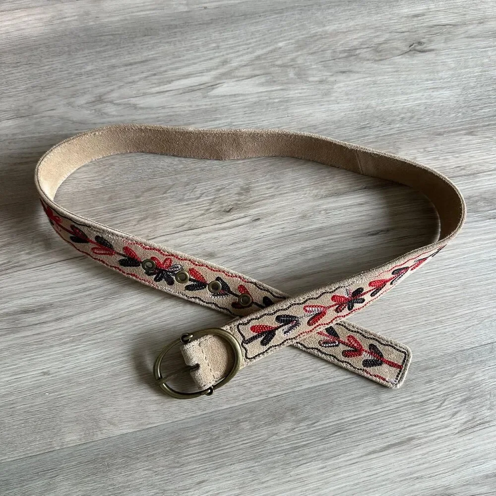 Anthropologie Maison Hotel 100% Suede Leather Embroidered Thar Belt Size Small